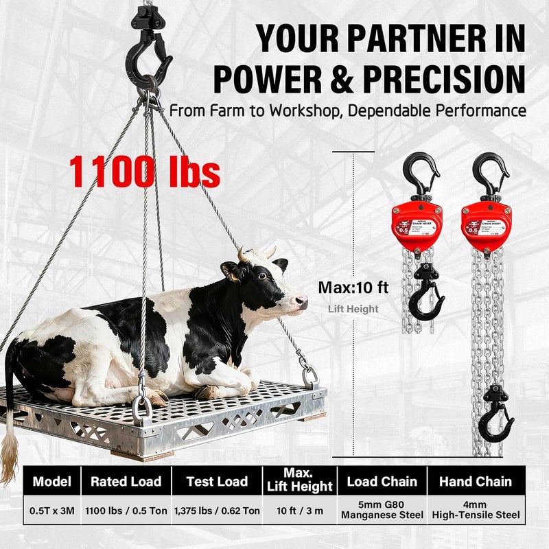 SALIFTFE 1/2 Ton Hand Chain Hoist, Compact & Lightweight Manual Chain Block 1100 lbs Working Load for Garage Automotive Mower Maintenance & DIY Lifting (1/2 TON | 10FT) - Image 2